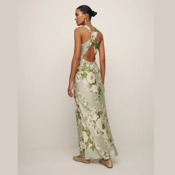 Reformation Anaiis Silk Dress | Tarragon - Picture 5 of 7